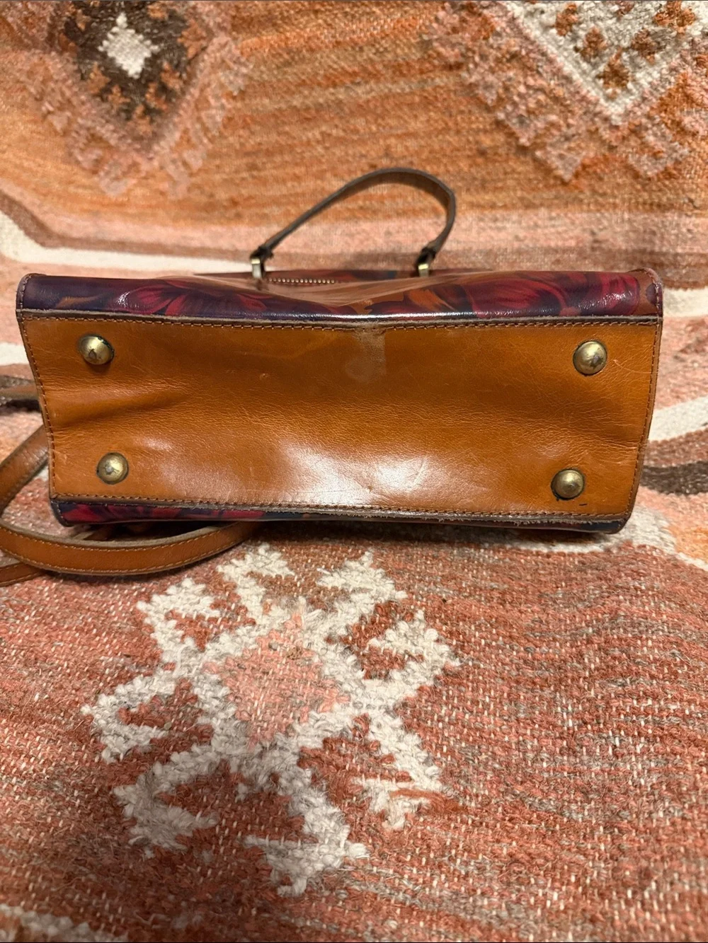 Patricia Nash Leather Chauny Poppy Red Forest Tan Print on All Sides
